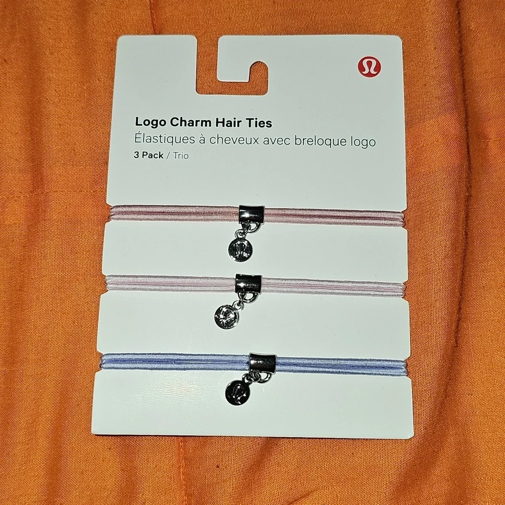 Lululemon Logo Charm Hair Ties!! 3 Pack! Nwts! PKHZ/PNKO/LFRS!!